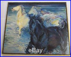 Signed Large Painting Vintage Abstract Expressionism Wild Horses Impressionism