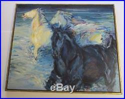 Signed Large Painting Vintage Abstract Expressionism Wild Horses Impressionism