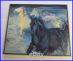 Signed Large Painting Vintage Abstract Expressionism Wild Horses Impressionism