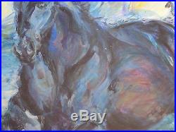 Signed Large Painting Vintage Abstract Expressionism Wild Horses Impressionism