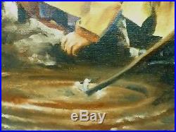 Signed McNally Estate Found Vintage Children & Dog at the River Oil Painting
