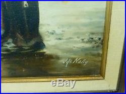 Signed McNally Estate Found Vintage Children & Dog at the River Oil Painting