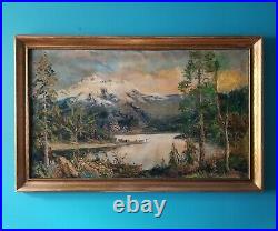 Signed ORIGINAL VTG OIL PAINTING 40 WESTERN MOUNTAIN LANDSCAPE Segundo Huertas