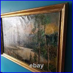 Signed ORIGINAL VTG OIL PAINTING 40 WESTERN MOUNTAIN LANDSCAPE Segundo Huertas