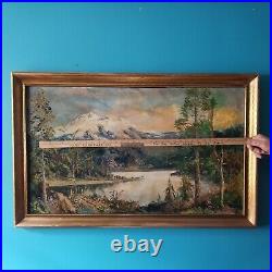 Signed ORIGINAL VTG OIL PAINTING 40 WESTERN MOUNTAIN LANDSCAPE Segundo Huertas