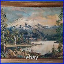 Signed ORIGINAL VTG OIL PAINTING 40 WESTERN MOUNTAIN LANDSCAPE Segundo Huertas