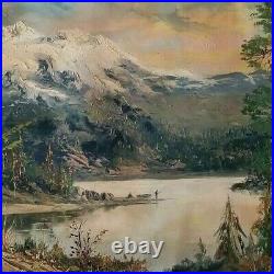 Signed ORIGINAL VTG OIL PAINTING 40 WESTERN MOUNTAIN LANDSCAPE Segundo Huertas