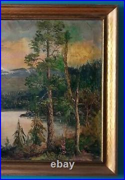 Signed ORIGINAL VTG OIL PAINTING 40 WESTERN MOUNTAIN LANDSCAPE Segundo Huertas