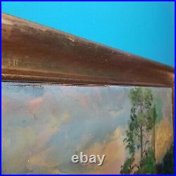 Signed ORIGINAL VTG OIL PAINTING 40 WESTERN MOUNTAIN LANDSCAPE Segundo Huertas