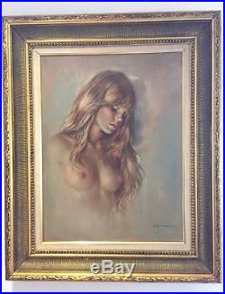 Signed Original Leo Jansen Nude Oil Painting Vintage 1970's Plaboy Artist