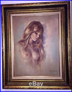 Signed Original Leo Jansen Nude Oil Painting Vintage 1970's Plaboy Artist