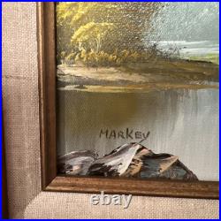 Signed Original Markey Framed Oil Painting River Landscape 18x16 VTG STUNNING