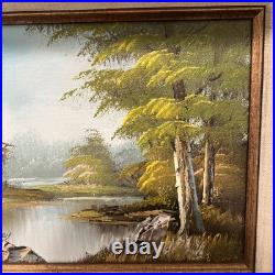 Signed Original Markey Framed Oil Painting River Landscape 18x16 VTG STUNNING