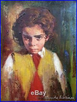 Signed Sandu Liberman Romanian Jewish Israel Young Boy Child Vintage Painting