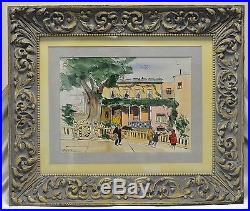 Signed Vintage Bay Bridge Home Watercolor Painting in Vintage Style Frame