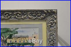 Signed Vintage Bay Bridge Home Watercolor Painting in Vintage Style Frame