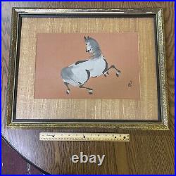 Signed Vintage Chinese Horse Painting Asian Japanese Influence Framed