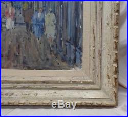 Signed Vintage City escape Street Scene Oil Painting in Antique Wooden Frame