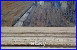 Signed Vintage City escape Street Scene Oil Painting in Antique Wooden Frame