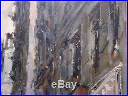 Signed Vintage City escape Street Scene Oil Painting in Antique Wooden Frame