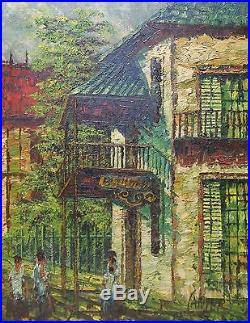 Signed Vintage New Orleans Cityscape Oil Painting in Reclaimed Wood Frame