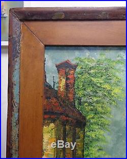 Signed Vintage New Orleans Cityscape Oil Painting in Reclaimed Wood Frame