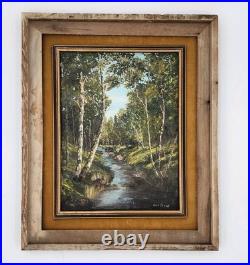 Signed Vintage Original Oil Painting Birch Forest Stream Landscape Art Framed