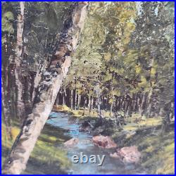 Signed Vintage Original Oil Painting Birch Forest Stream Landscape Art Framed