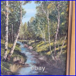Signed Vintage Original Oil Painting Birch Forest Stream Landscape Art Framed