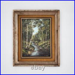 Signed Vintage Original Oil Painting Birch Forest Stream Landscape Art Framed