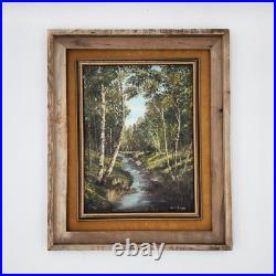 Signed Vintage Original Oil Painting Birch Forest Stream Landscape Art Framed