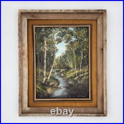 Signed Vintage Original Oil Painting Birch Forest Stream Landscape Art Framed
