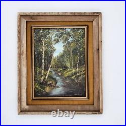 Signed Vintage Original Oil Painting Birch Forest Stream Landscape Art Framed