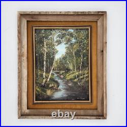 Signed Vintage Original Oil Painting Birch Forest Stream Landscape Art Framed