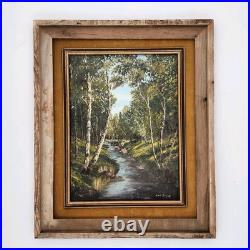 Signed Vintage Original Oil Painting Birch Forest Stream Landscape Art Framed