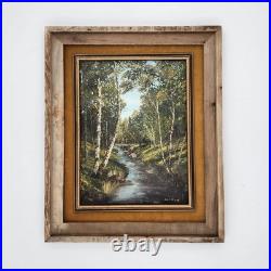 Signed Vintage Original Oil Painting Birch Forest Stream Landscape Art Framed