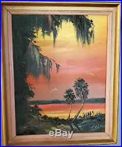 Signed vintage Florida Highwaymen Painting James- J. Gibson Intercoastal Sunset
