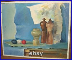 Signed vintage cubist composition oil painting still life