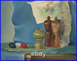 Signed vintage cubist composition oil painting still life