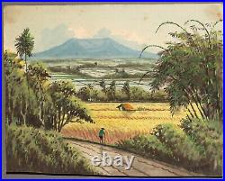 Signed vintage gouache painting landscape