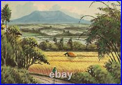 Signed vintage gouache painting landscape