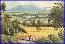 Signed vintage gouache painting landscape