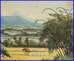 Signed vintage gouache painting landscape