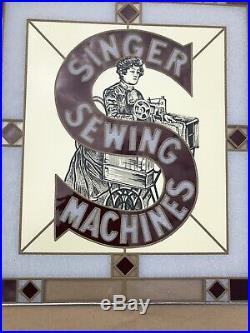 Singer Sewing Machine Vintage Painted Advertisement Stained Glass Sign