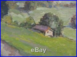 Small Gem Oil Painting Lake Mountain Homes View Landscape Antique Vintage Signed