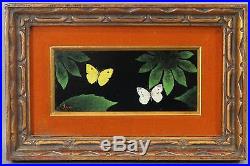 Small Vintage Signed SPINA Modernist Realist Butterfly & Leaf Oil Painting, NR