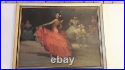 Spanish Flamenco dancer art painting oil on canvas with frame vintage