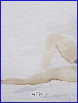 Stephen Etnier SIGNED Vintage Reclining Nude Brunette Watercolor Painting NR yqz