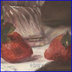 Strawberry Reflections Debra Sepos original oil 5 x 7 vintage cream pitcher