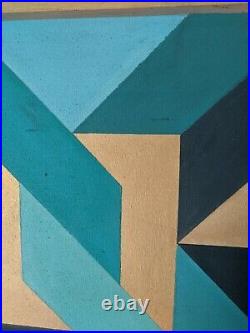 Striking 36 Large Vintage 1982 mcm Abstract Op Art Geometric Painting-J Kilguss